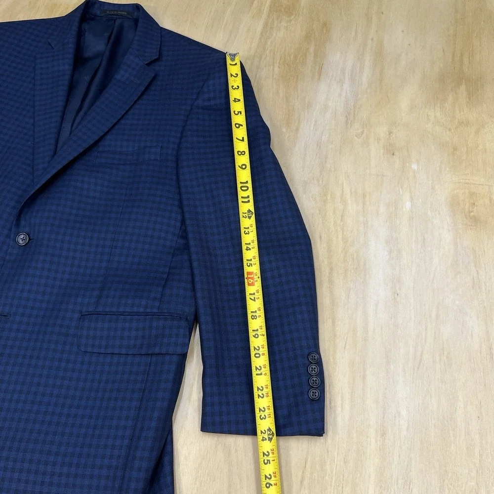 Jos A Bank Silk Wool Blazer Jacket Sport Coat Men 44R Tailored Fit Navy/Black